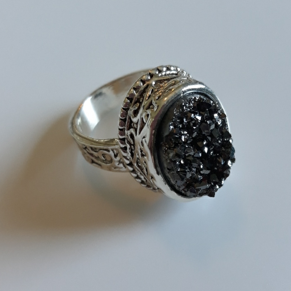 Black druzy ring